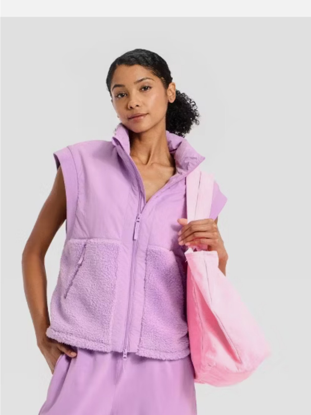 JoyLab Lavender Sherpa-Panel Zip Vest
